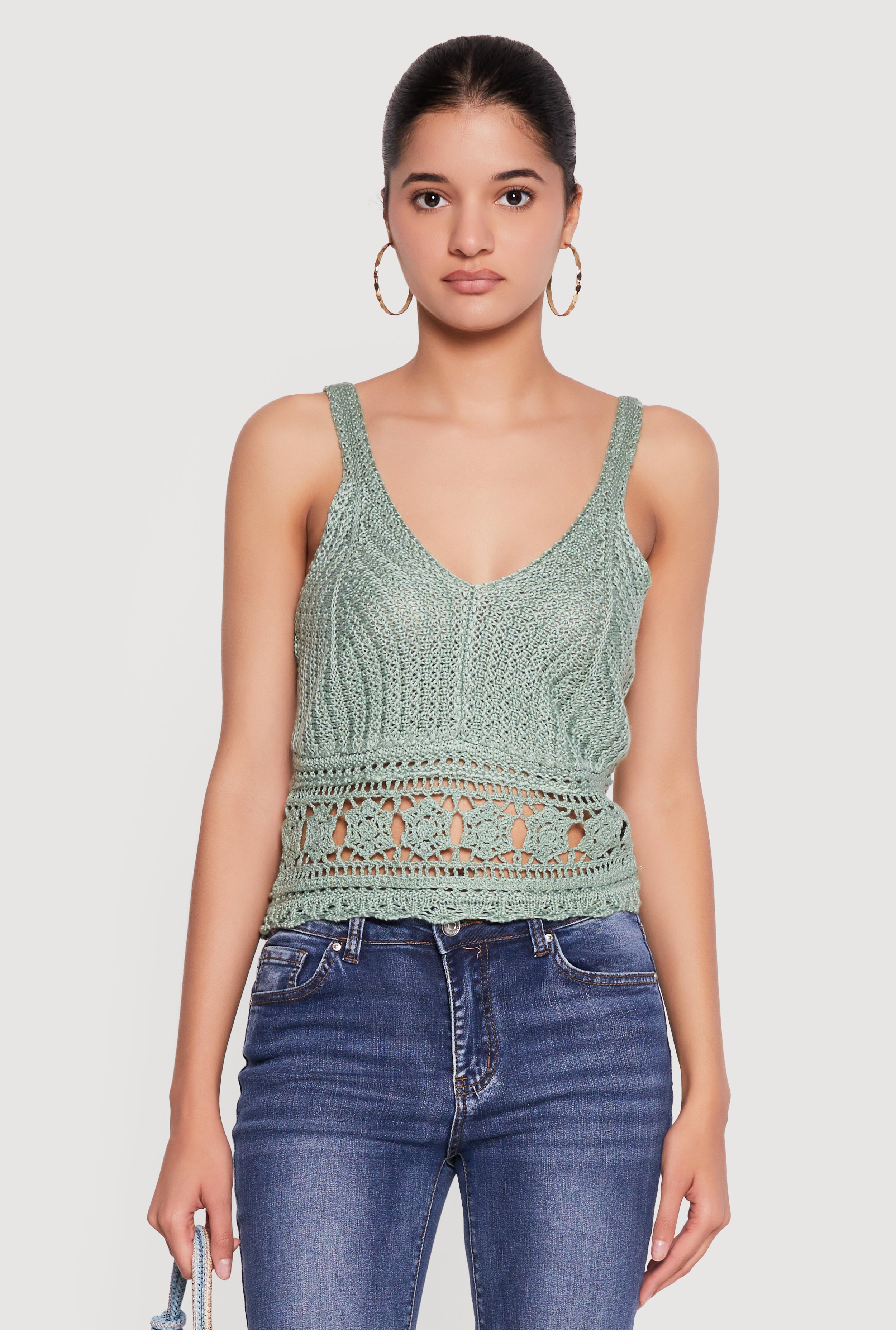 Sleeveless V Neck Crochet Top - Image 2