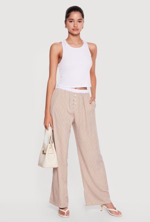 Striped Pull On Wide Leg Pants