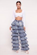 Acid Wash Ruffle Tiered Jeans