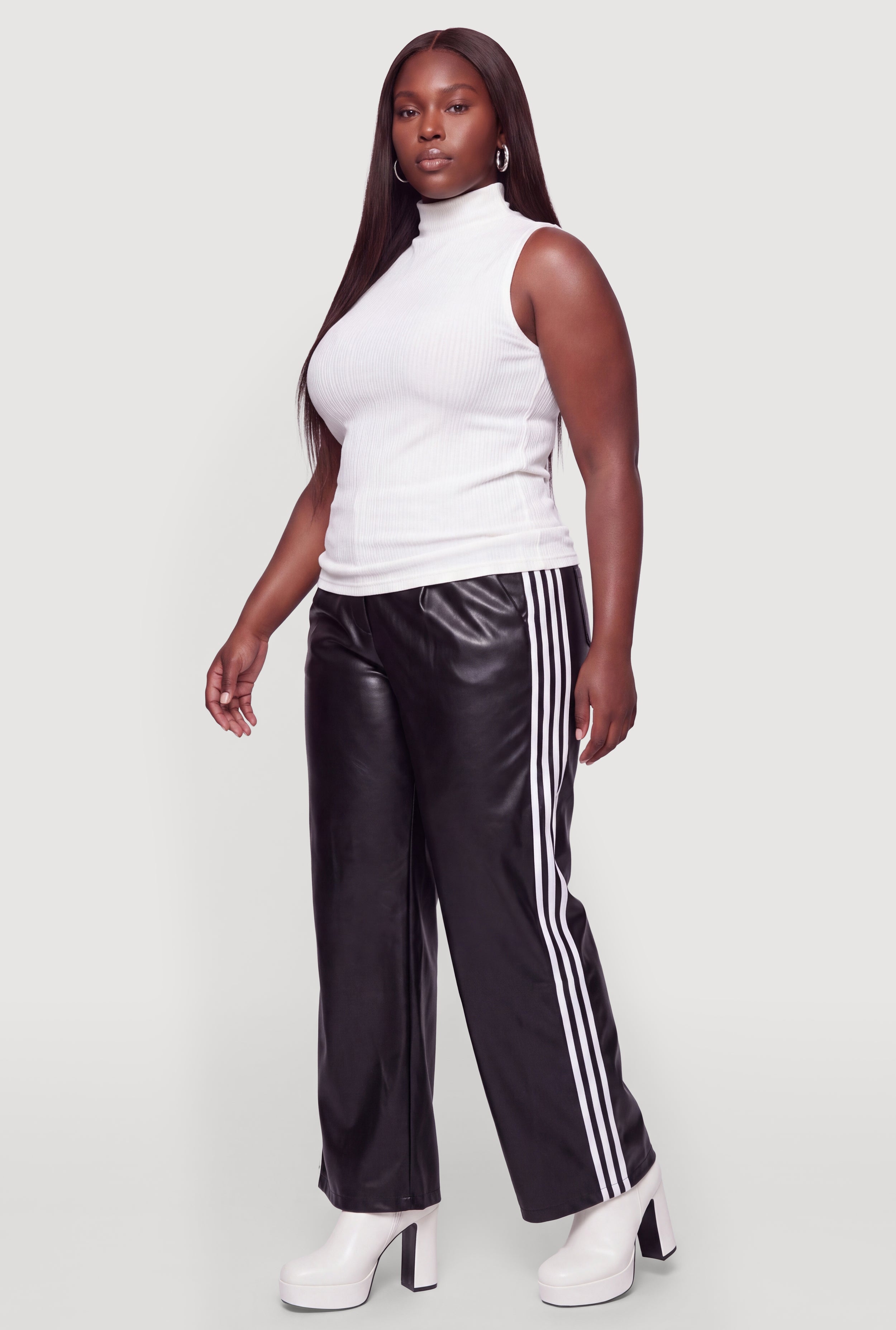 Plus Size Varsity Side Stripe Faux Leather Pants - Image 2
