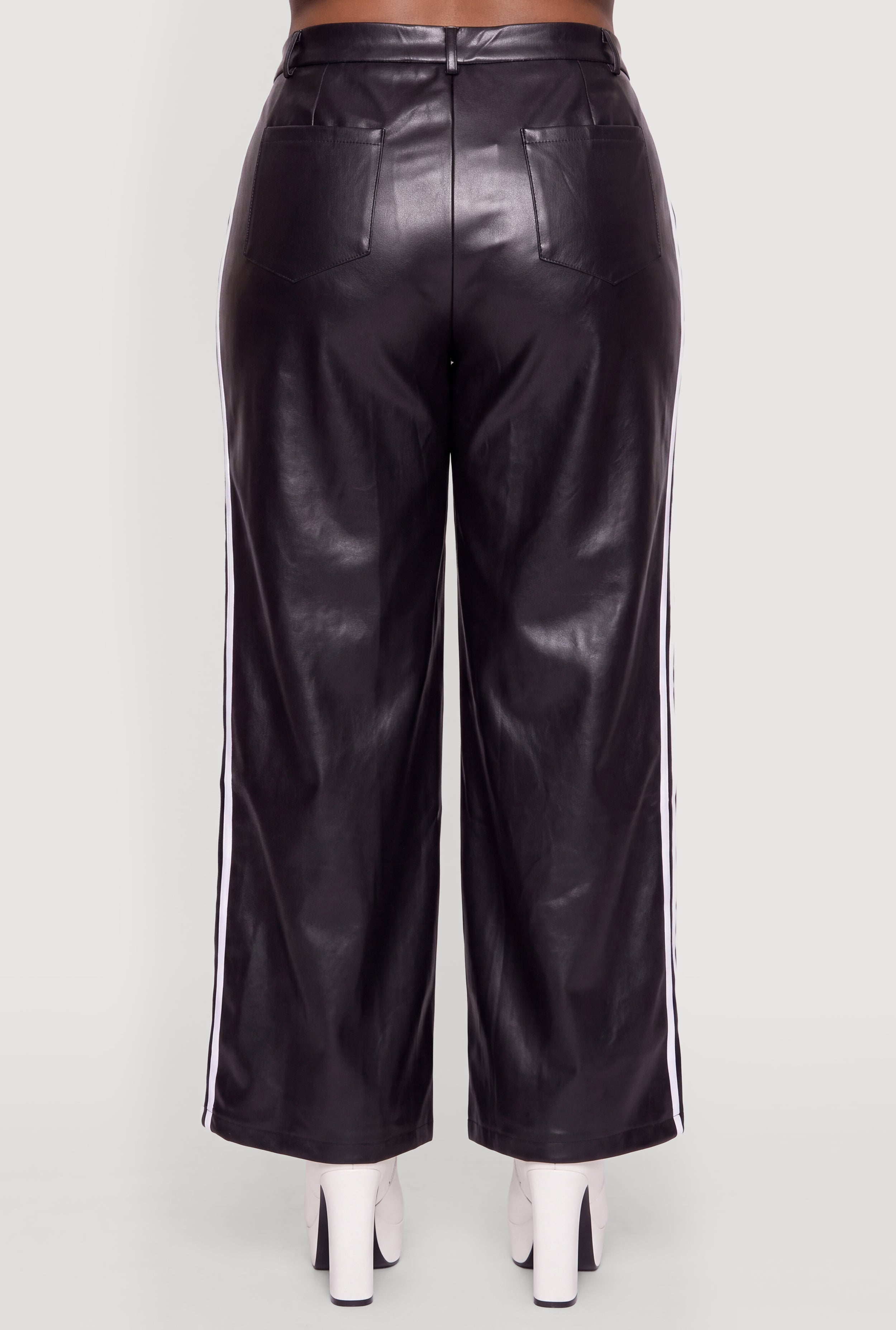 Plus Size Varsity Side Stripe Faux Leather Pants - Image 5